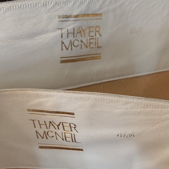 Thayer McNeil cream 3" heel knee-high boots, size 8.5M - Picture 5 of 6